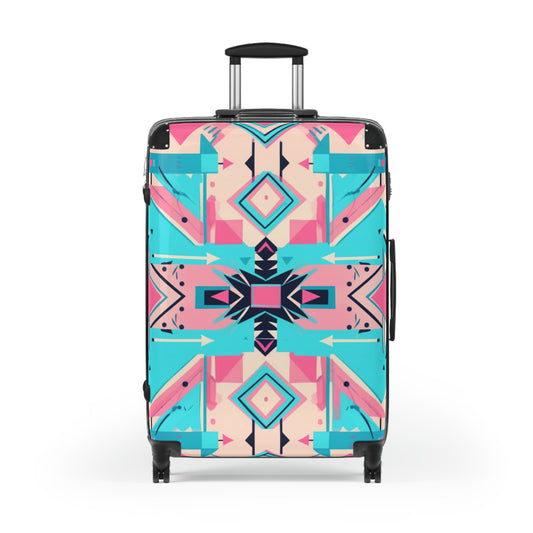 Pink and Turquoise Geometric Suitcase