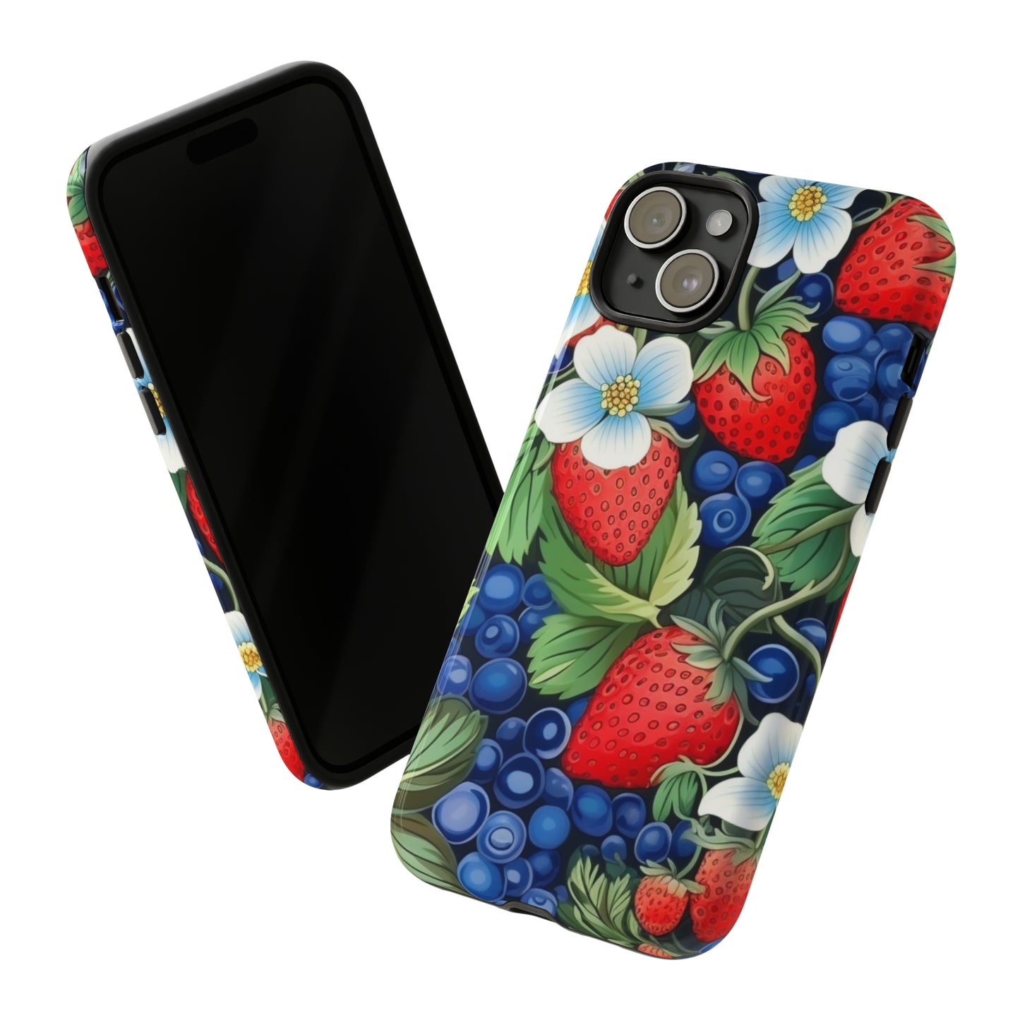 Strawberries and Blueberries on Black phone case