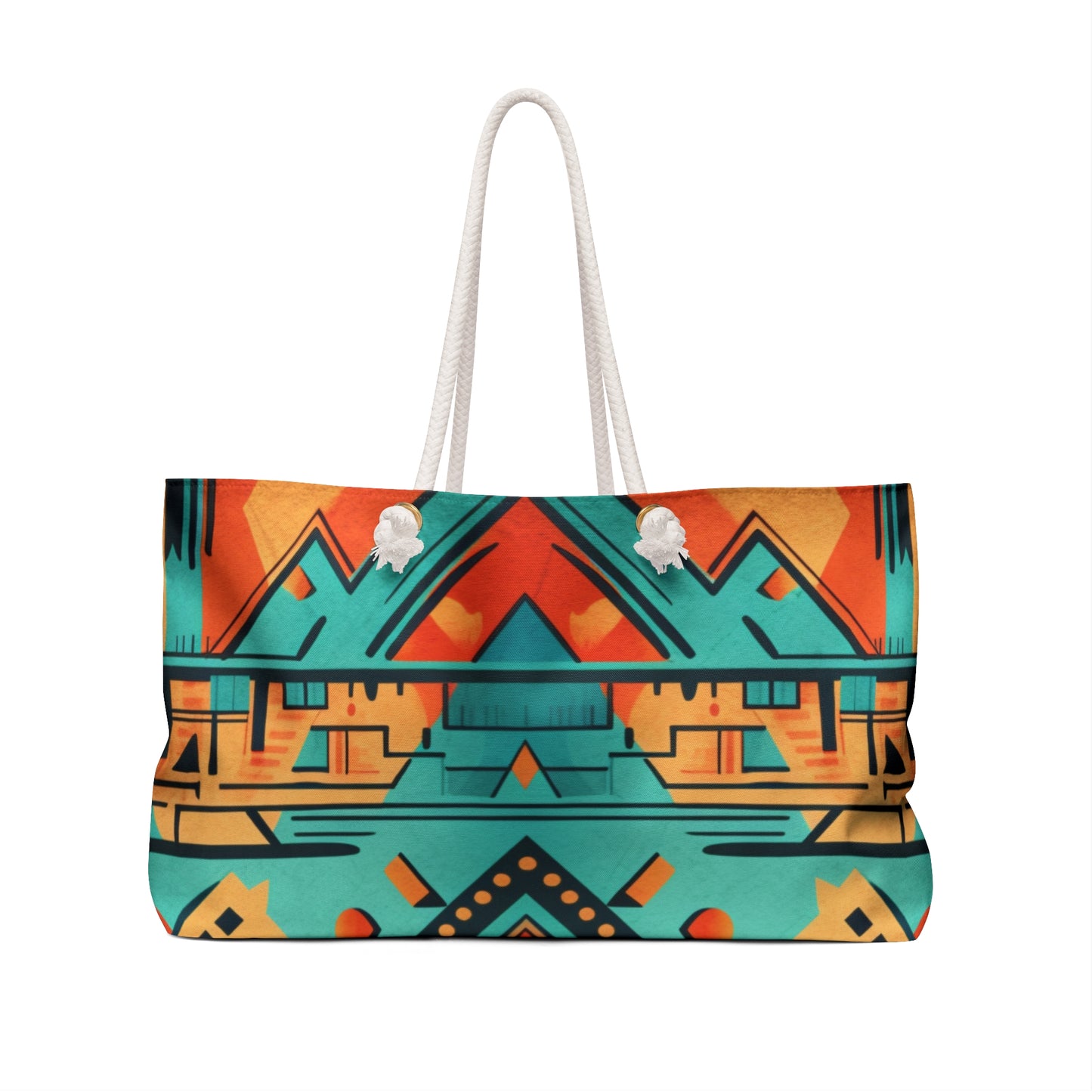 Turquoise and Orange Geometric Weekender Bag