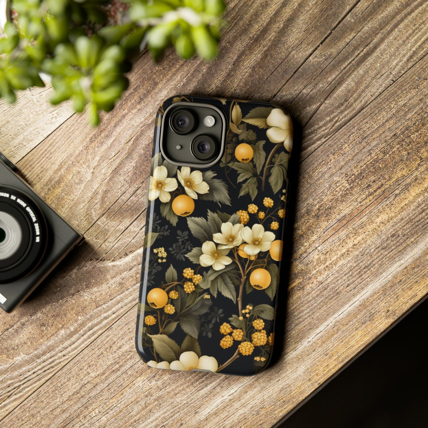 White Black and Yellow Floral phone case