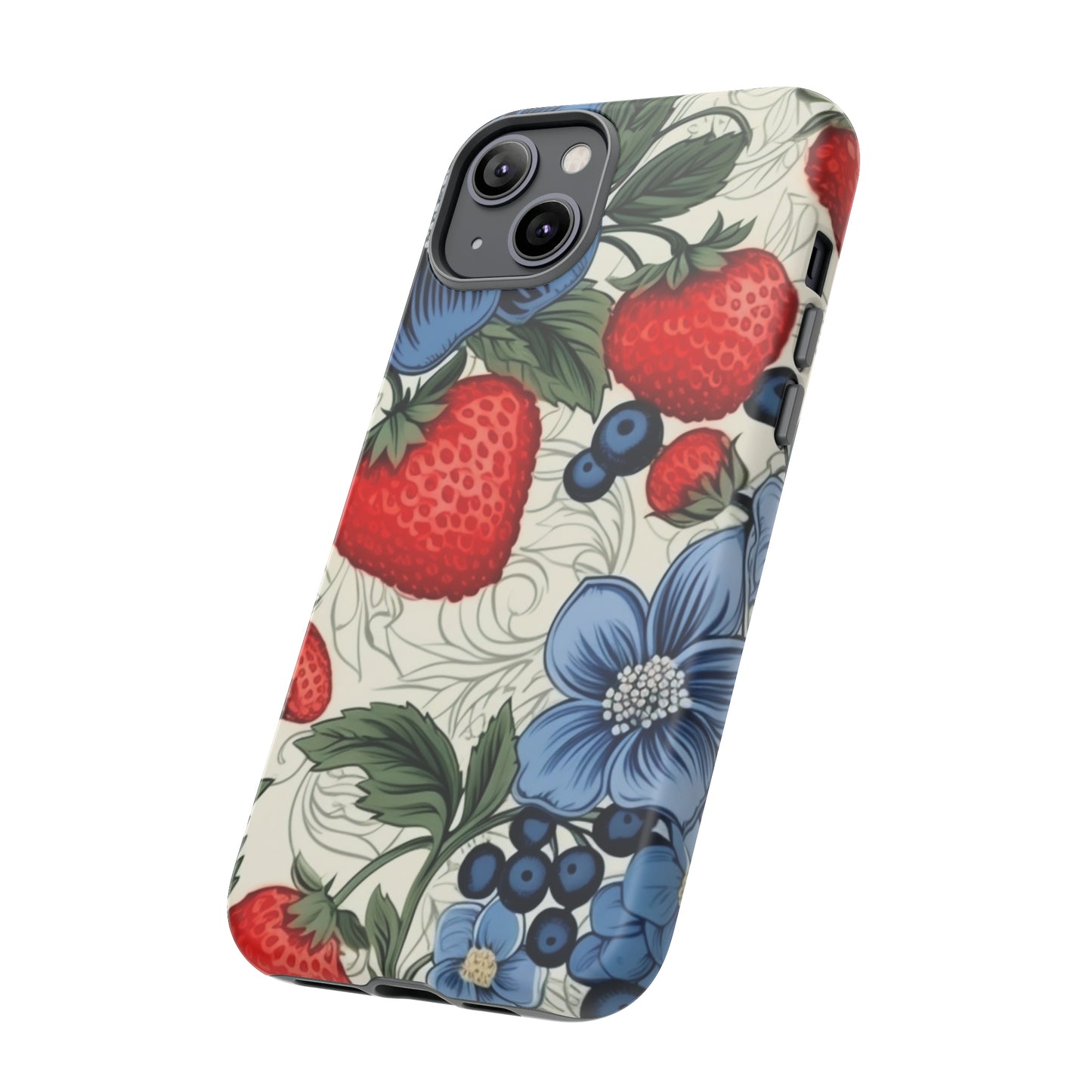 Strawberries and Blueberries on White phone case