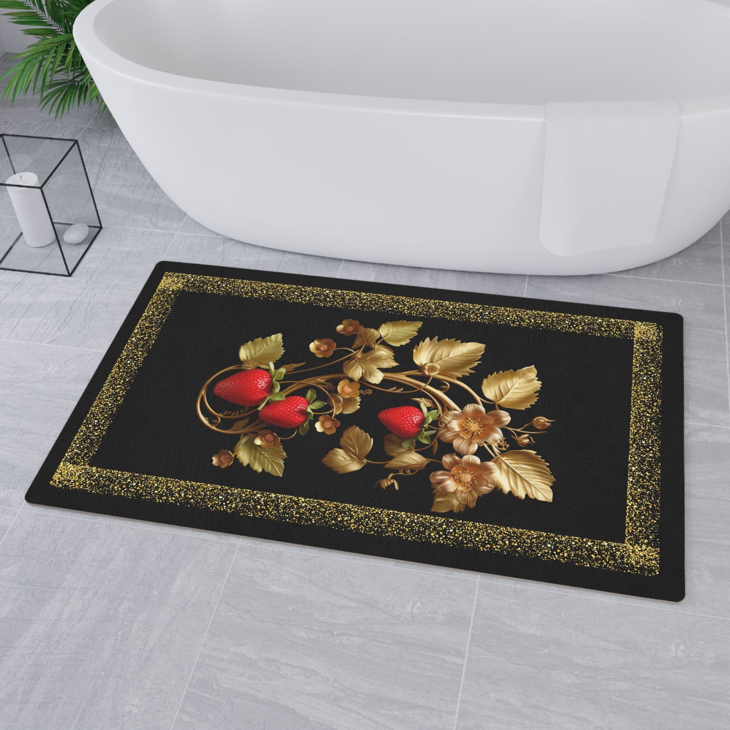 Black and Gold Floral Floor Mat