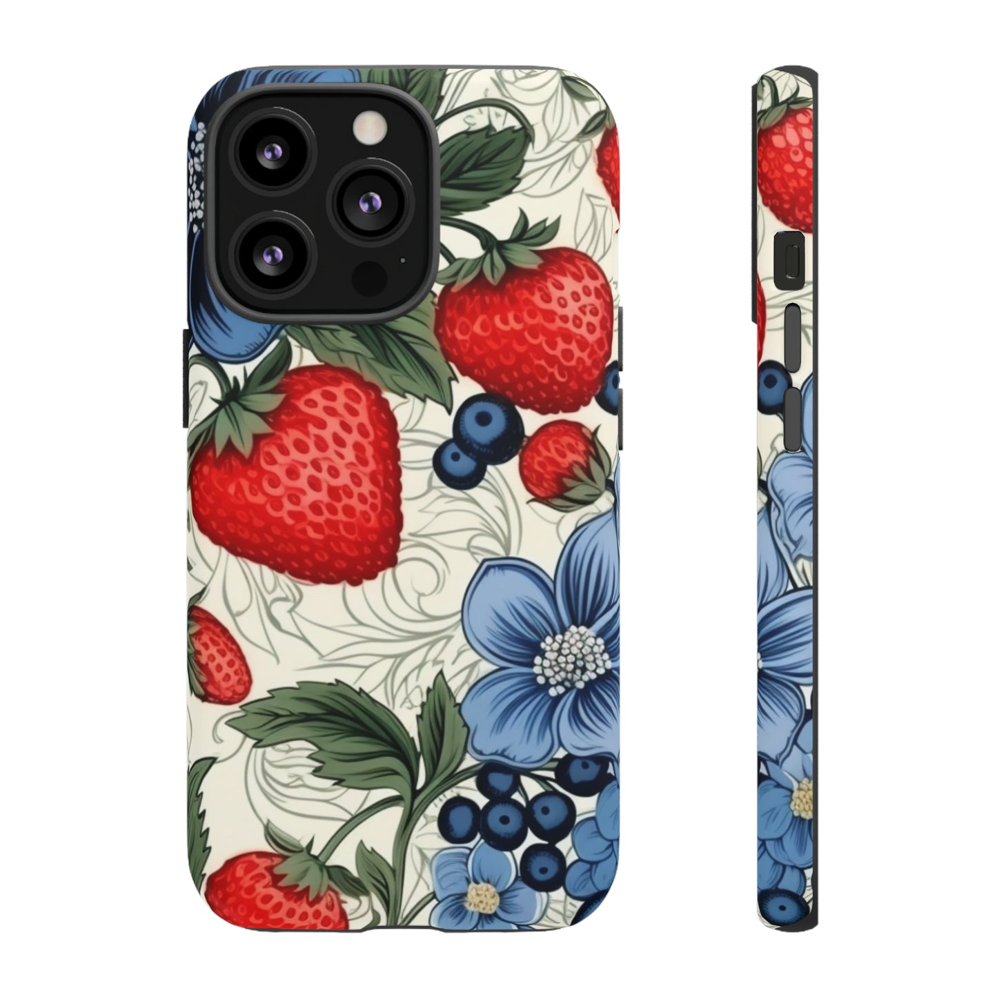 Strawberries and Blueberries on White phone case