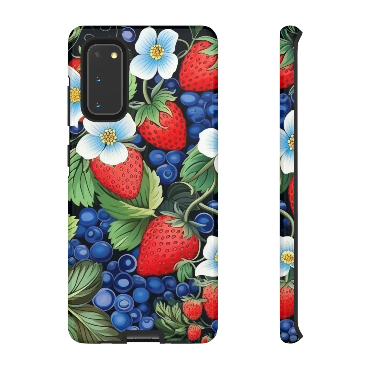 Strawberries and Blueberries on Black phone case