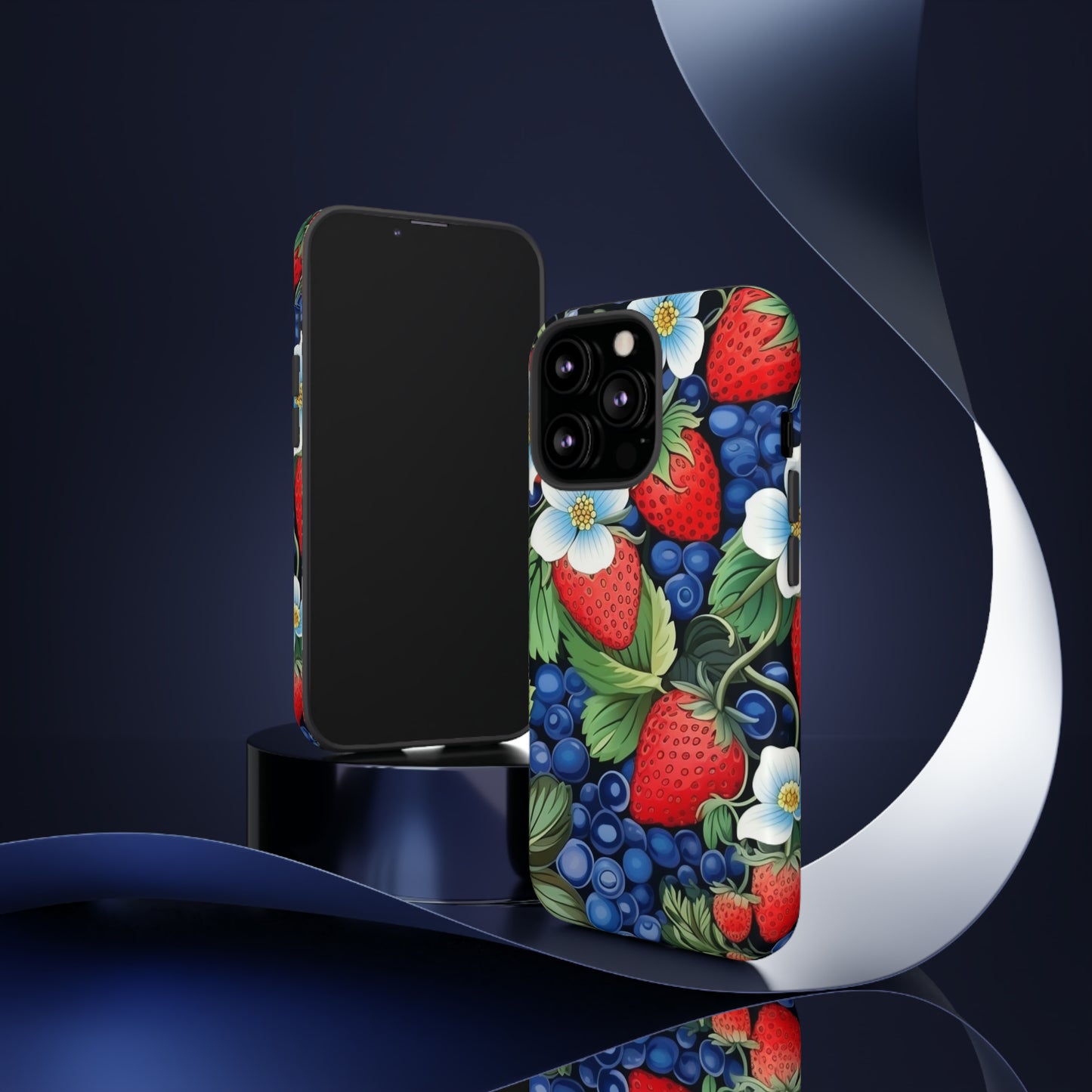 Strawberries and Blueberries on Black phone case