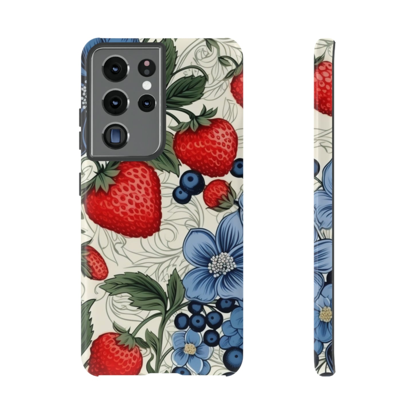 Strawberries and Blueberries on White phone case