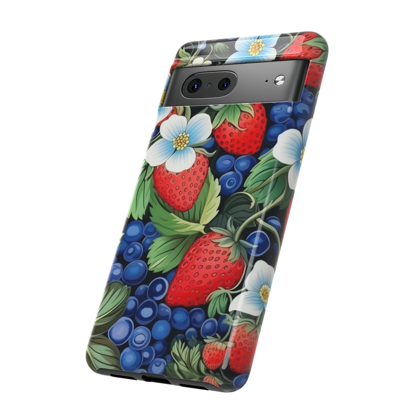 Strawberries and Blueberries on Black phone case