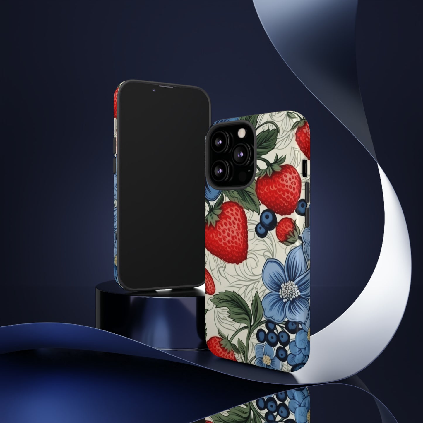 Strawberries and Blueberries on White phone case