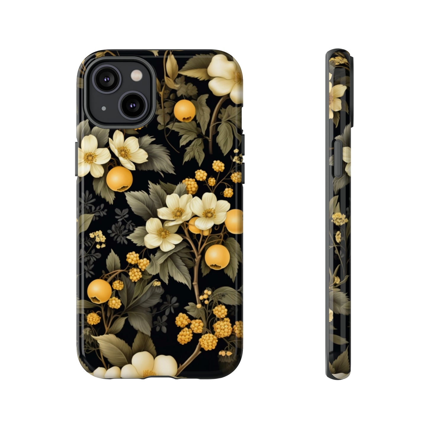 White Black and Yellow Floral phone case