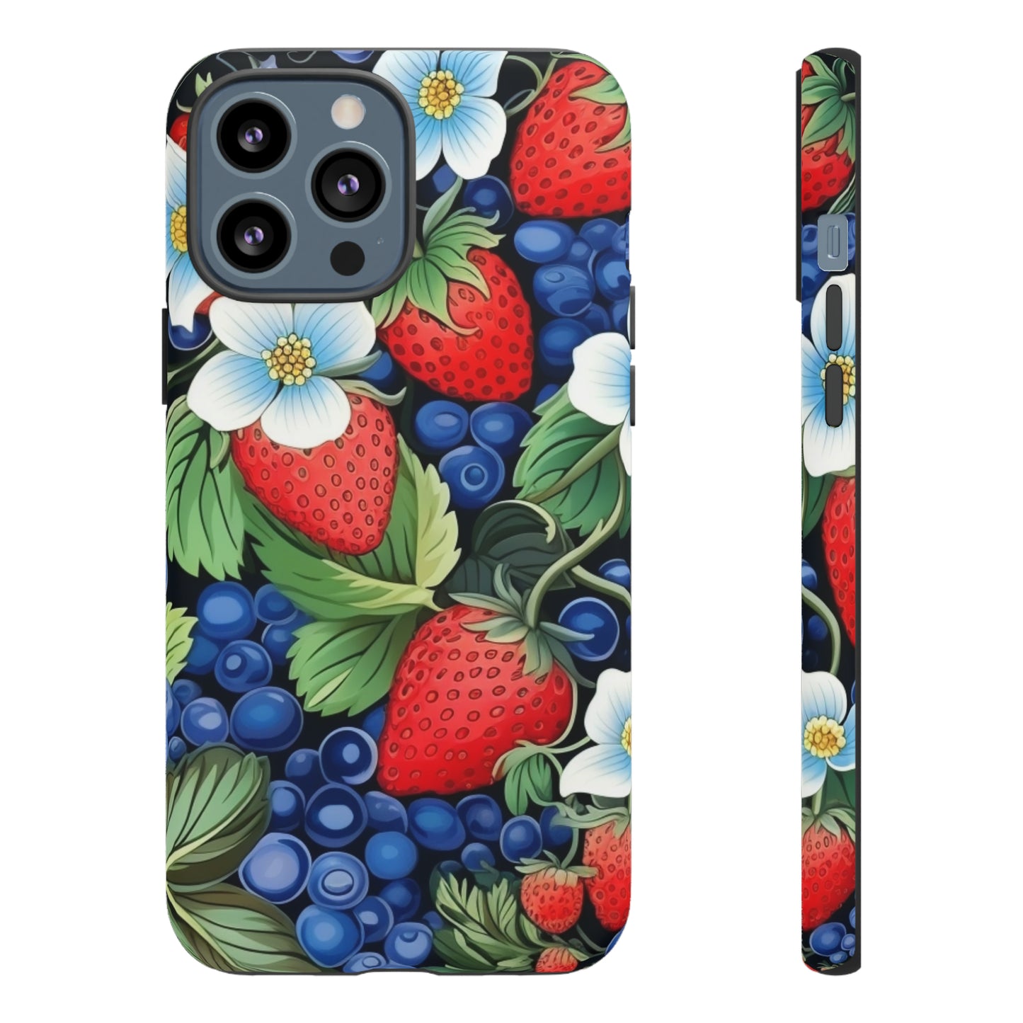 Strawberries and Blueberries on Black phone case