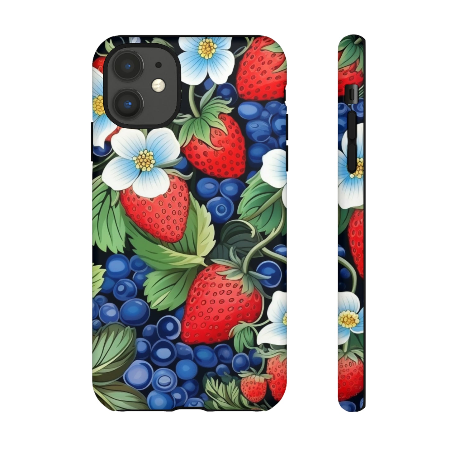 Strawberries and Blueberries on Black phone case