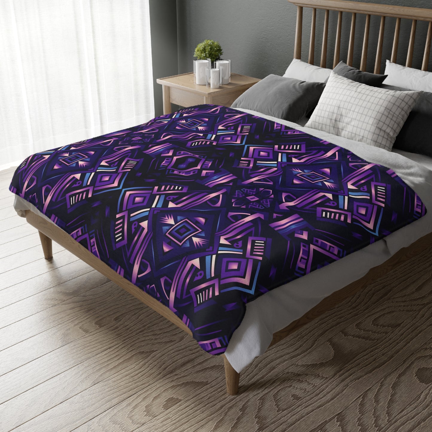 Purple Geometric Velveteen Minky Blanket (Two-sided print)