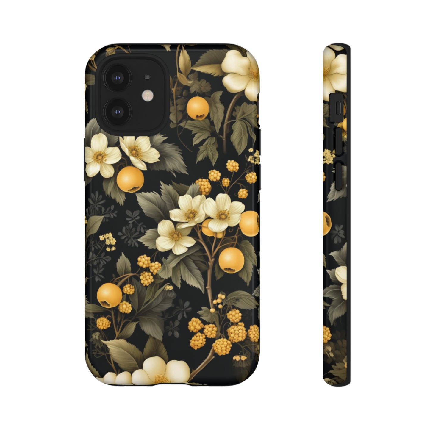 White Black and Yellow Floral phone case