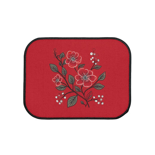 Red Floral Floor Mats, 1pc