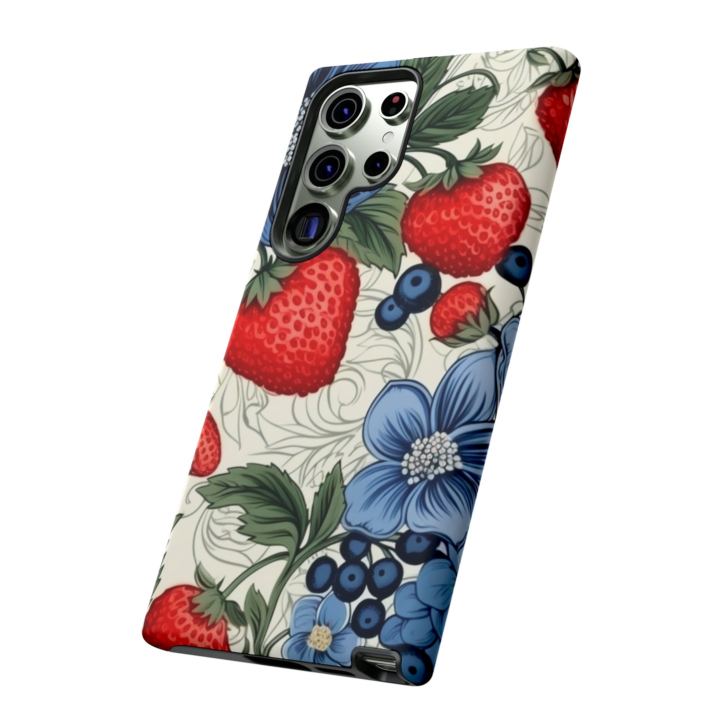 Strawberries and Blueberries on White phone case