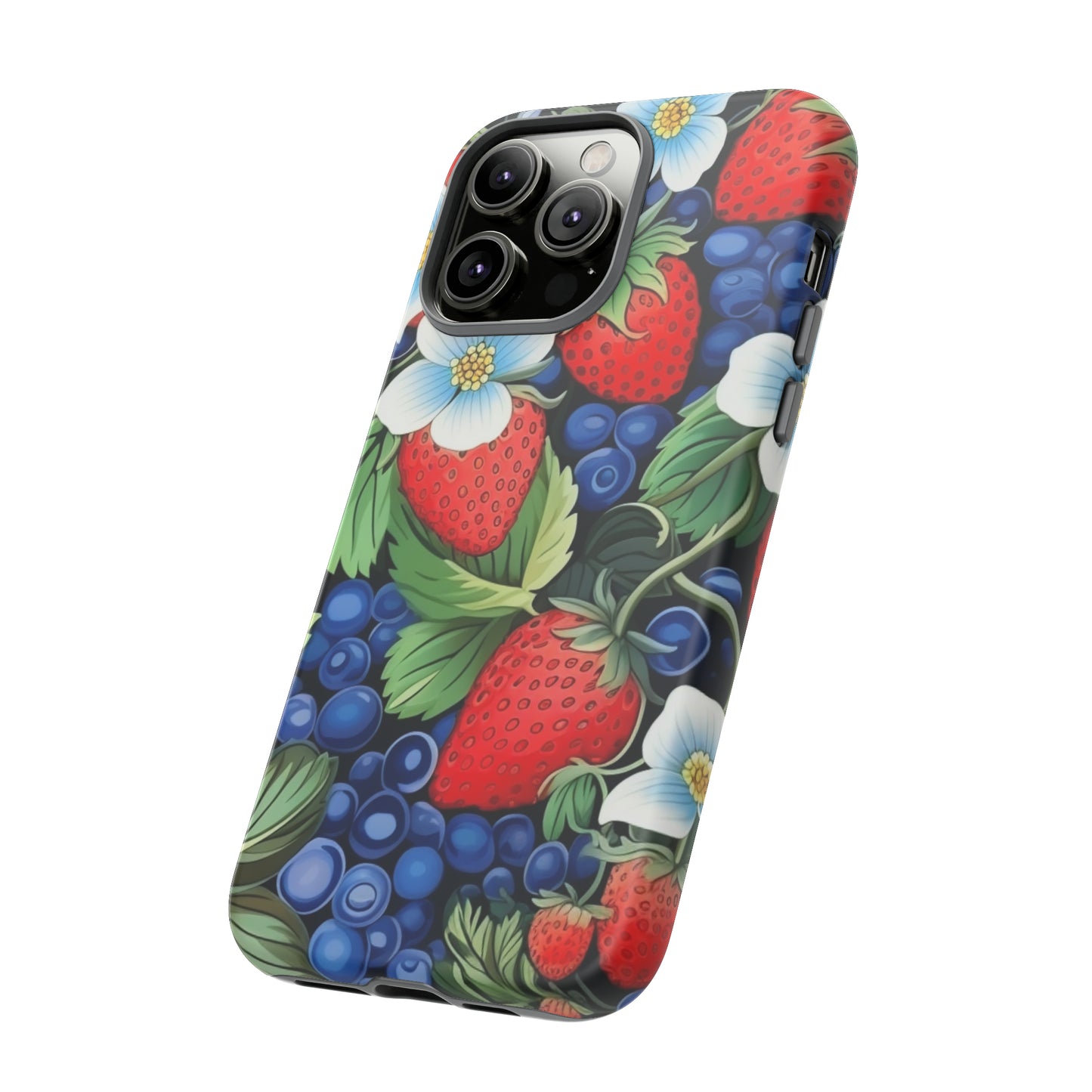 Strawberries and Blueberries on Black phone case