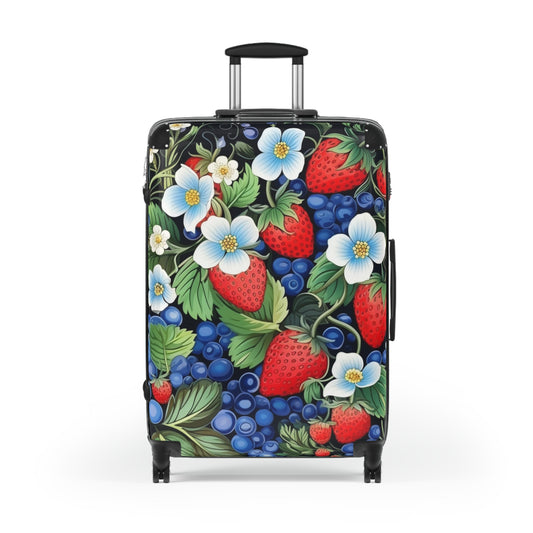 Strawberries and Blueberries on Black Suitcase