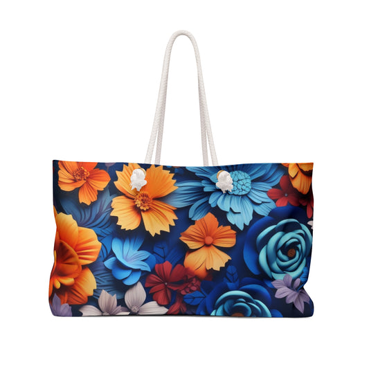 Blue and Orange Floral Weekender Bag