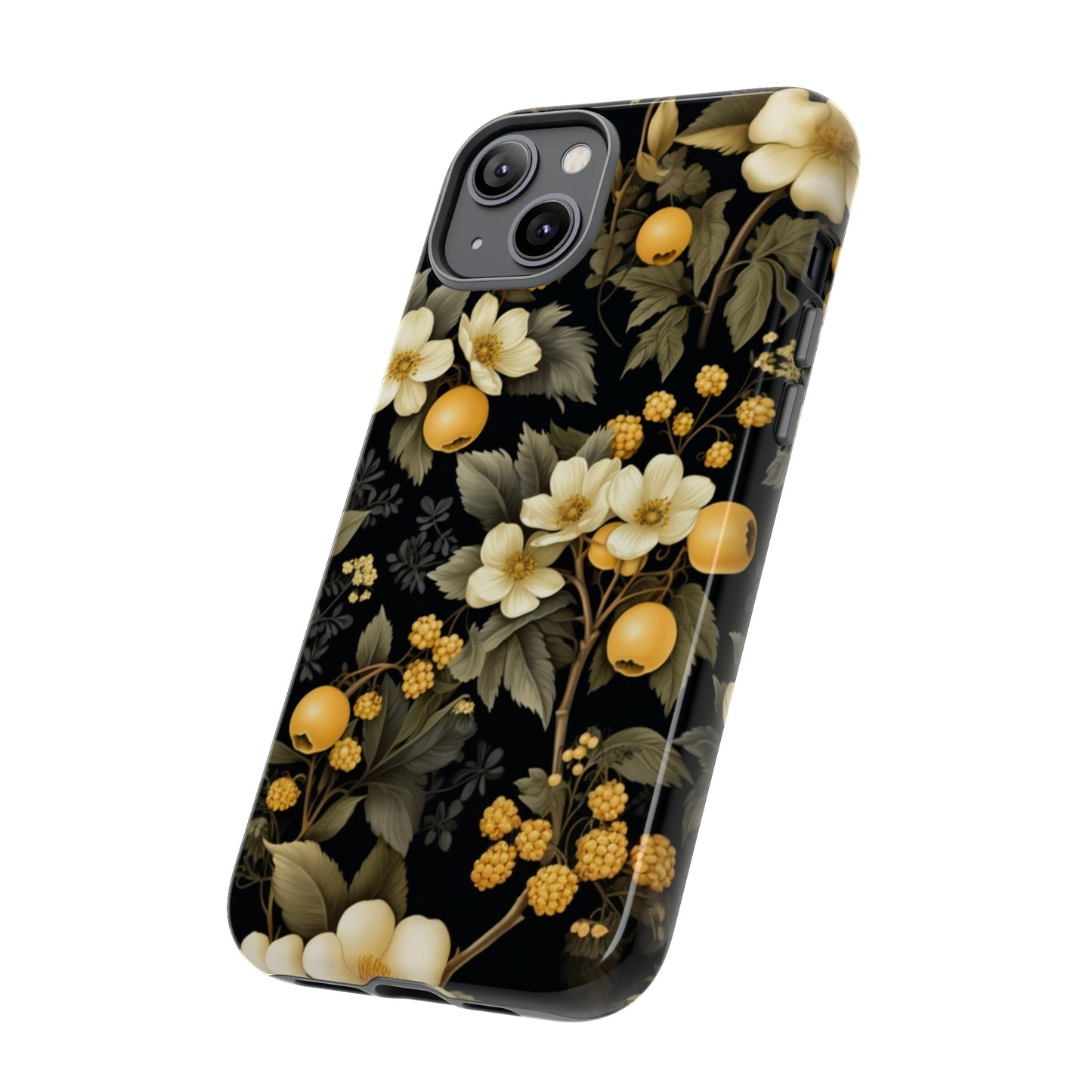 White Black and Yellow Floral phone case