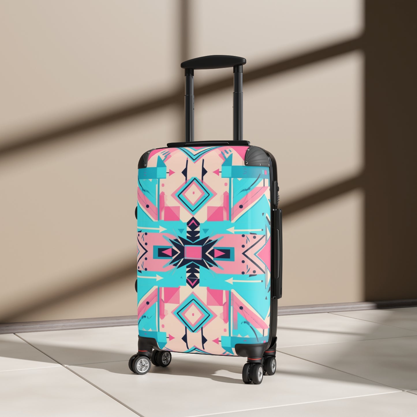 Pink and Turquoise Geometric Suitcase