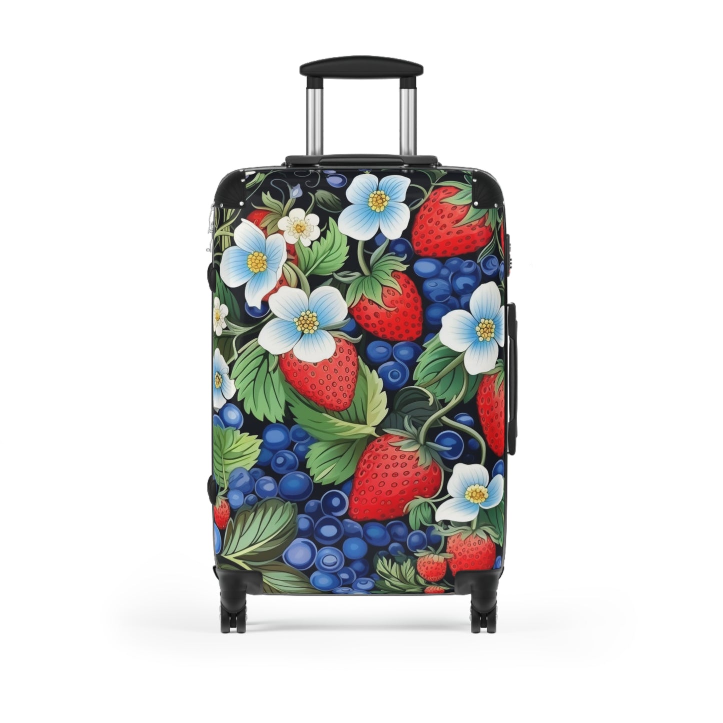 Strawberries and Blueberries on Black Suitcase