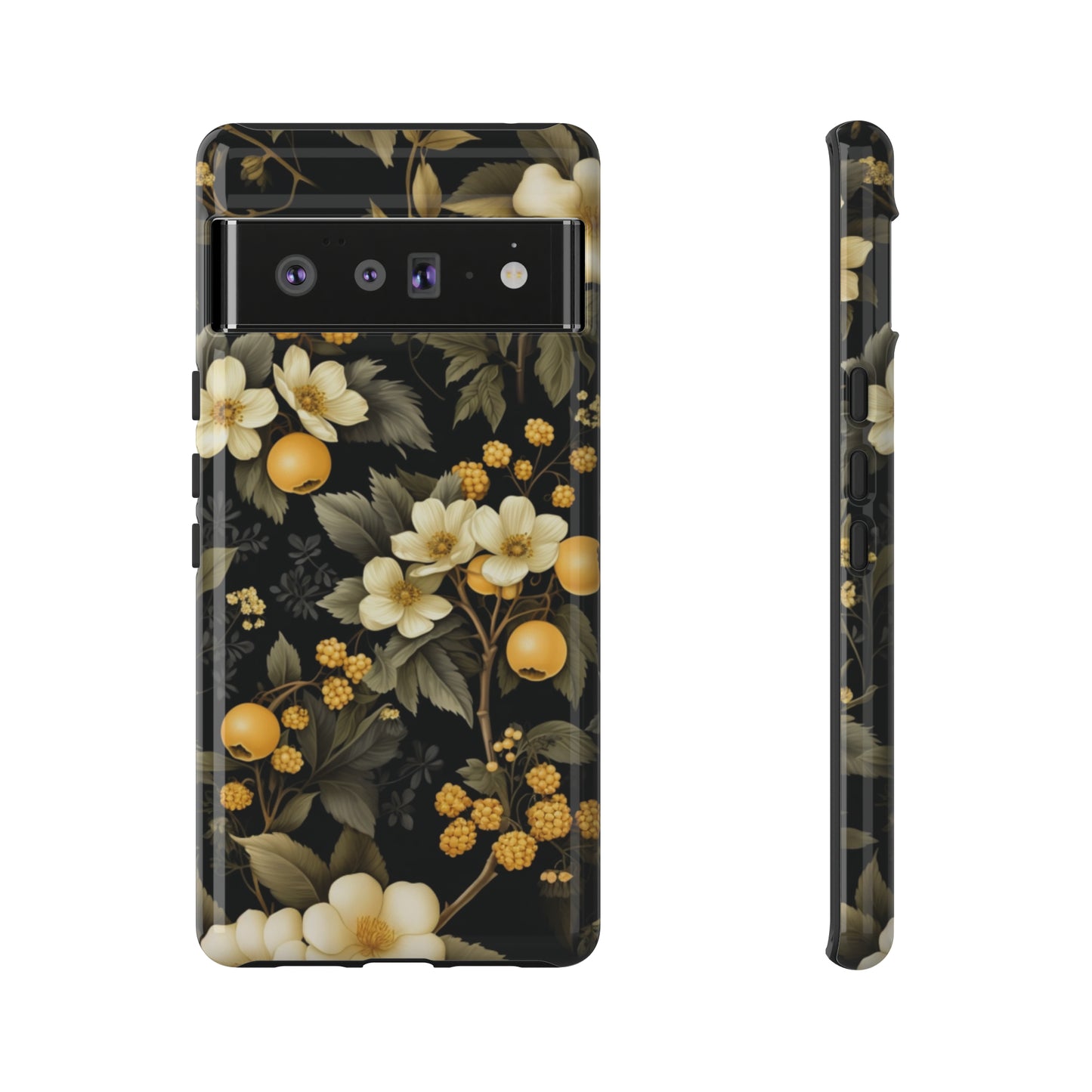 White Black and Yellow Floral phone case