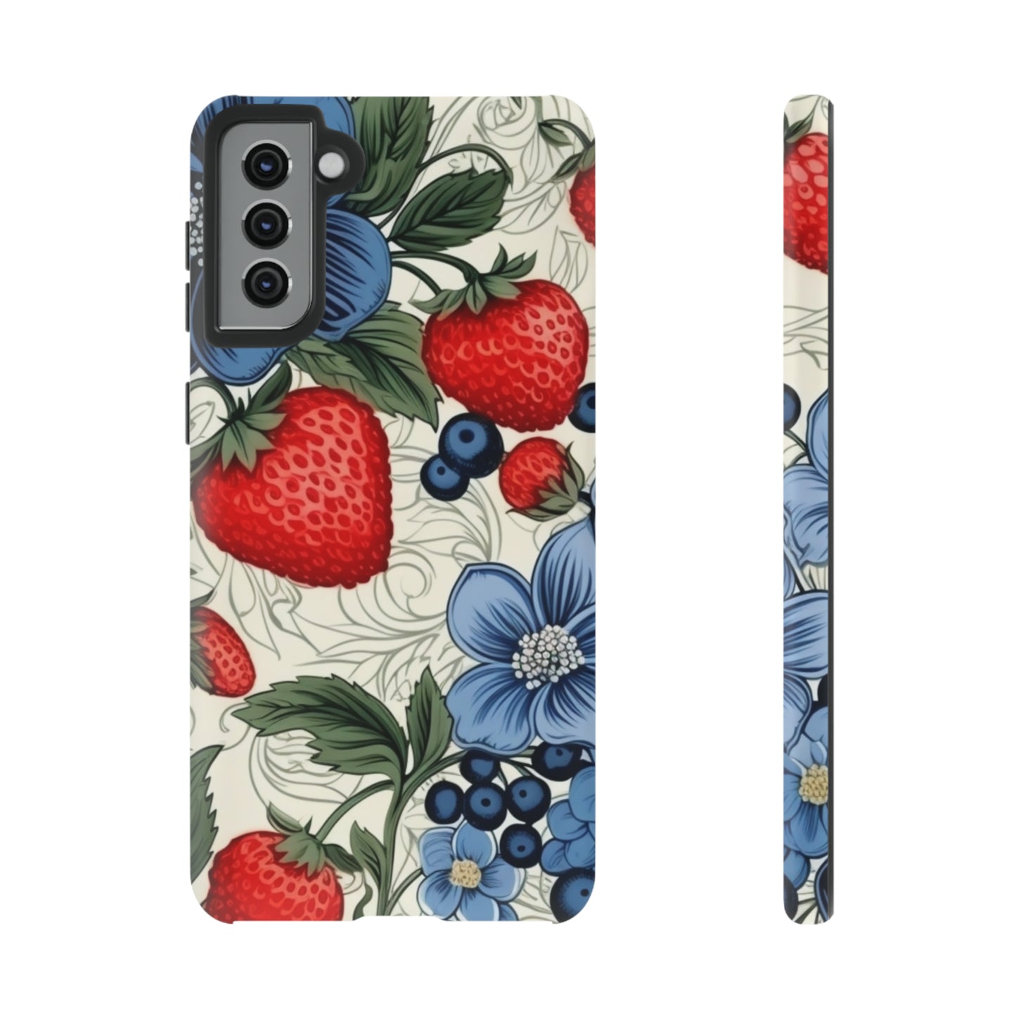 Strawberries and Blueberries on White phone case