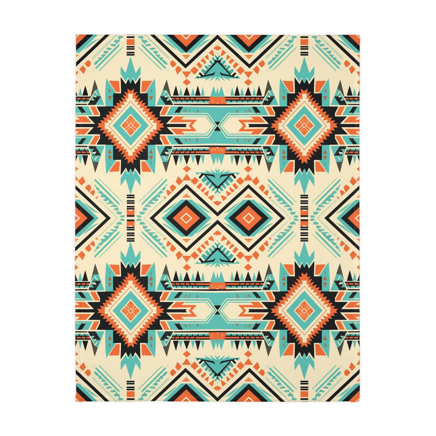 White, Orange and Turquoise Geometric Velveteen Minky Blanket (Two-sided print)