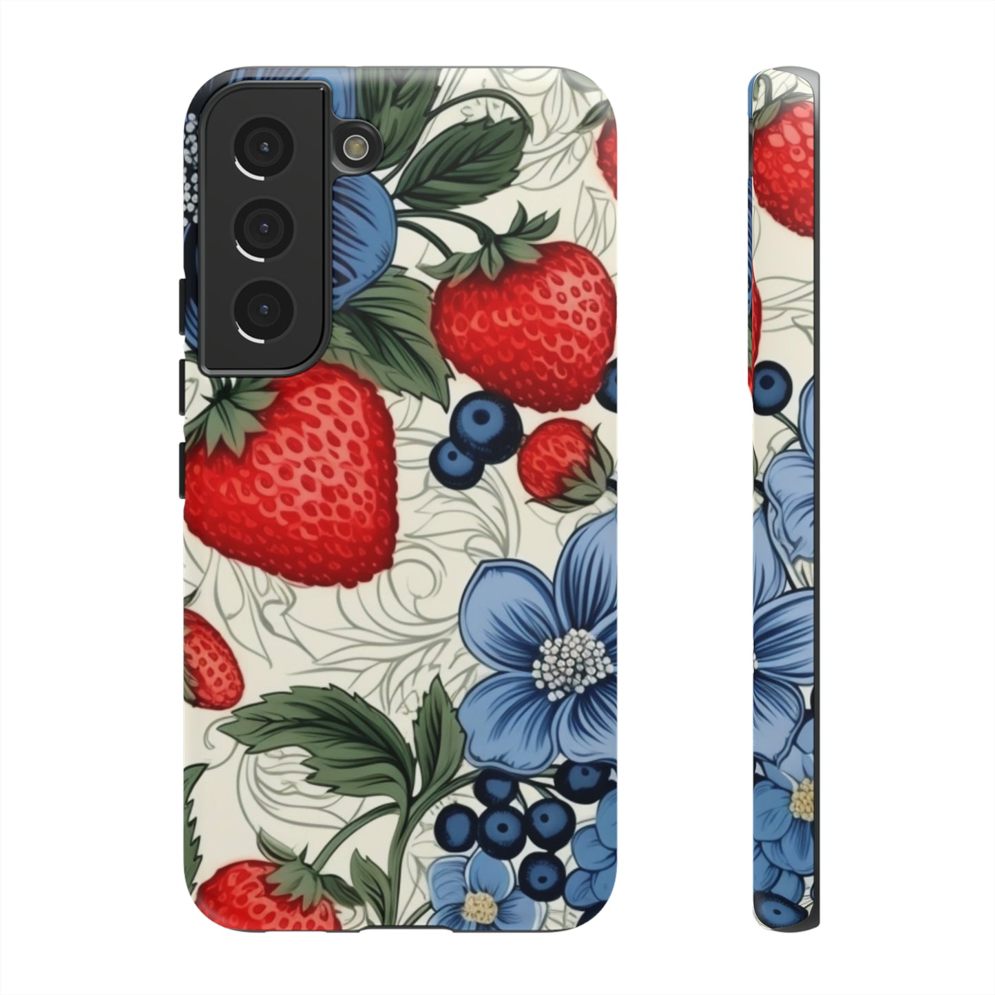 Strawberries and Blueberries on White phone case