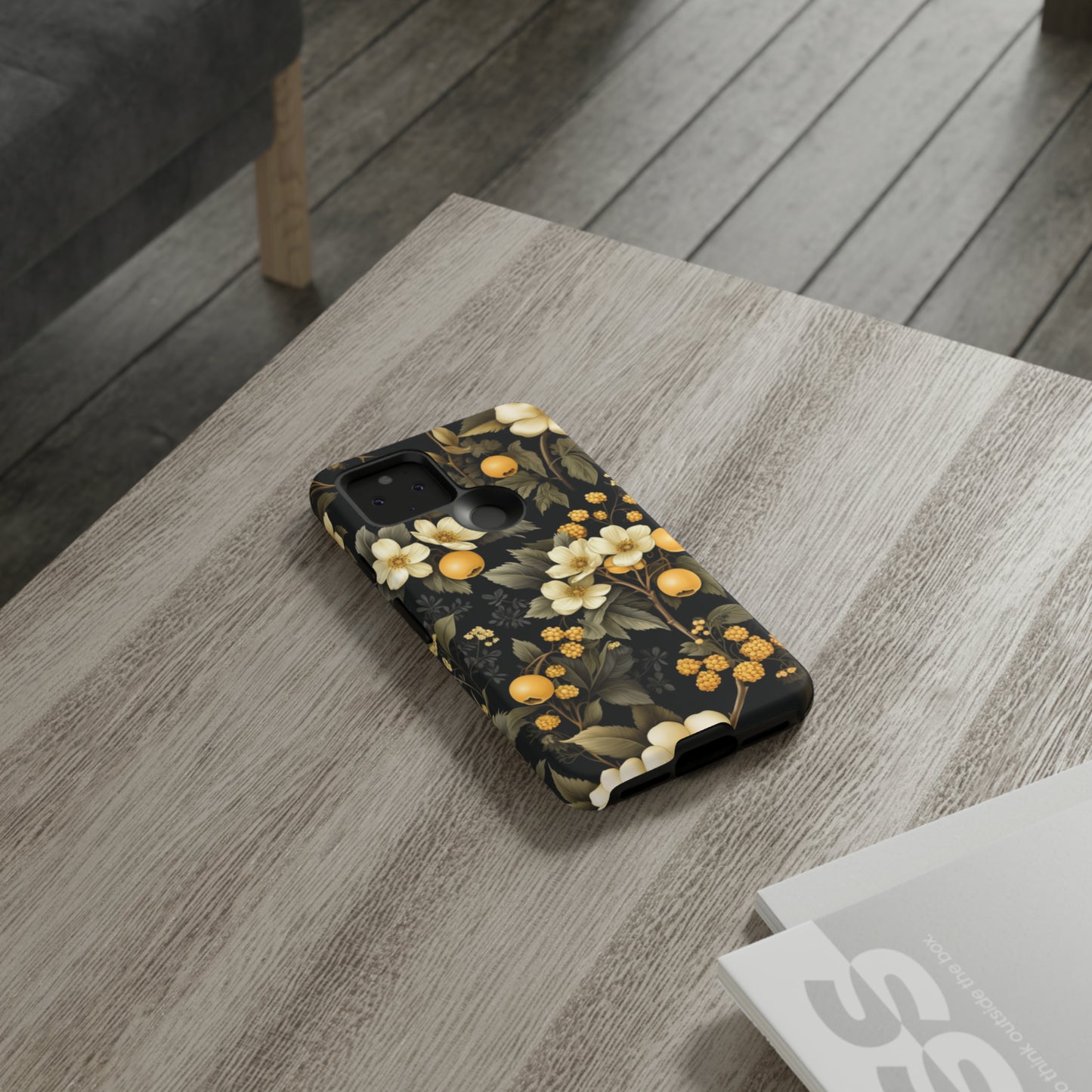 White Black and Yellow Floral phone case