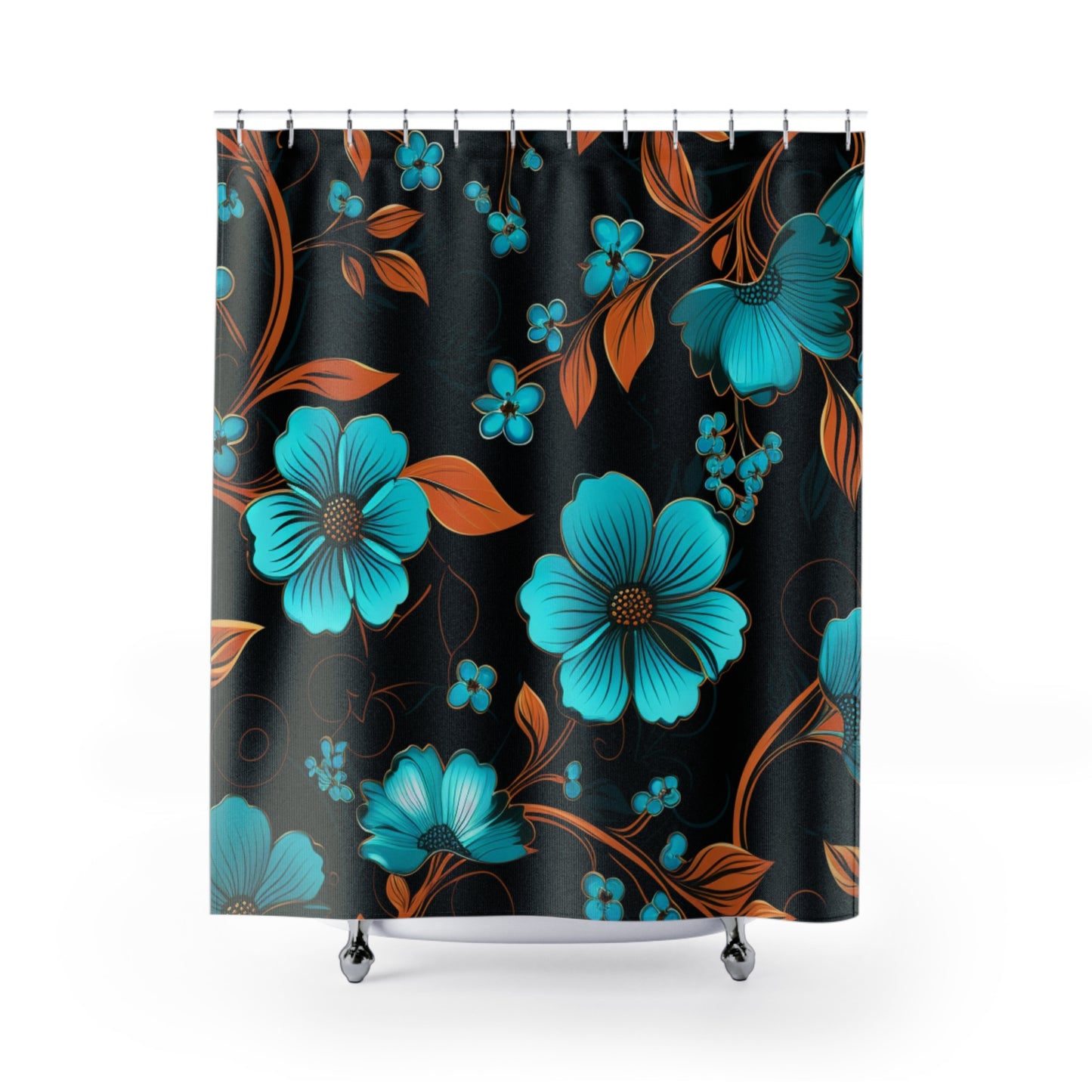 Turquoise Floral Shower Curtains