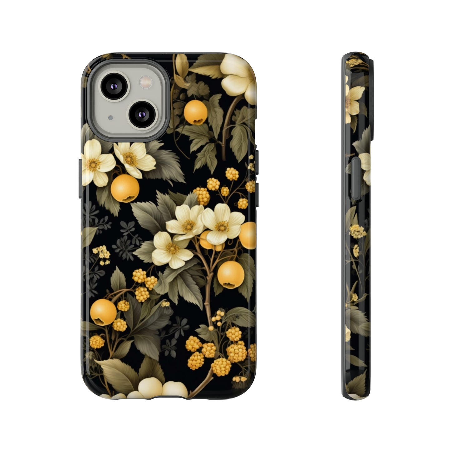 White Black and Yellow Floral phone case