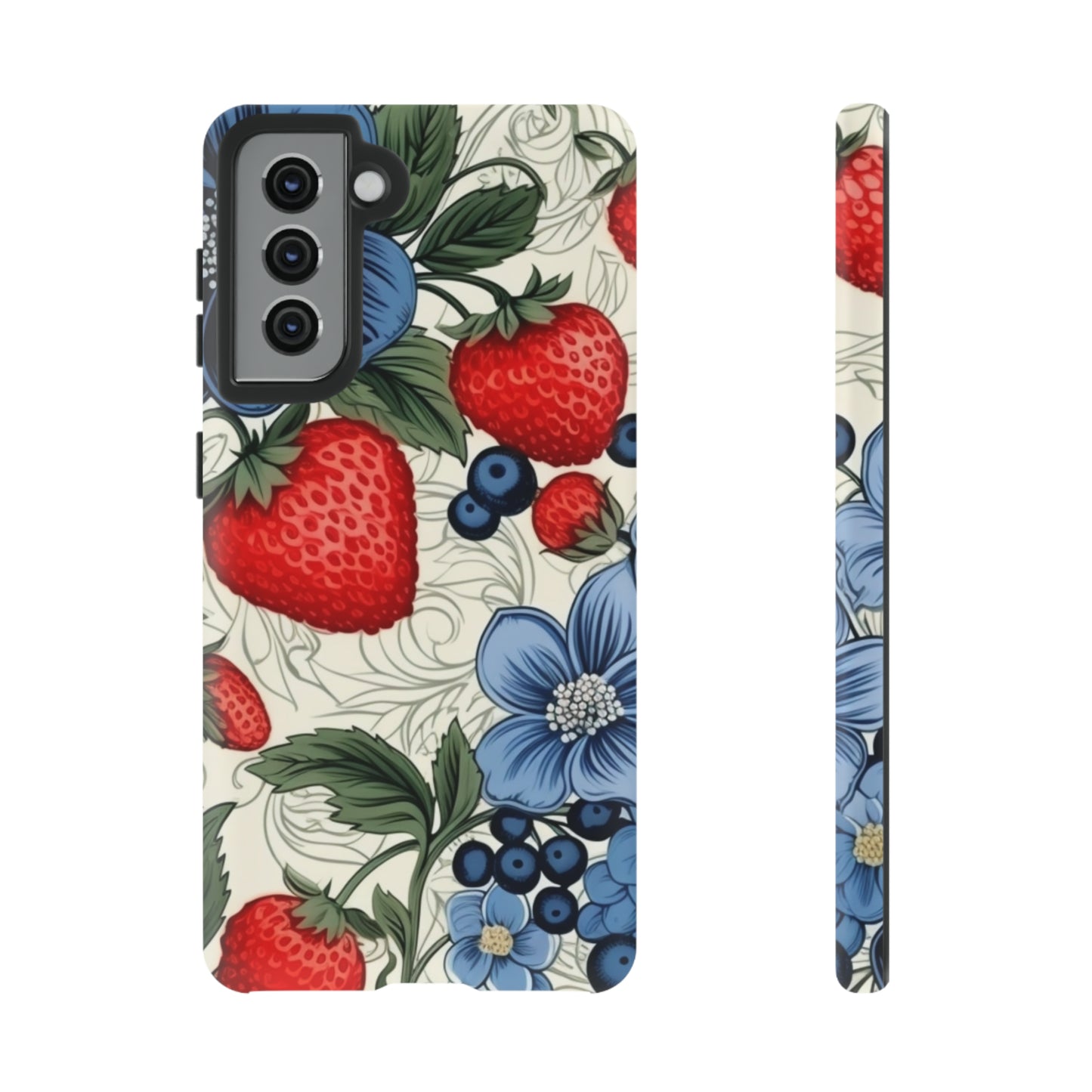 Strawberries and Blueberries on White phone case