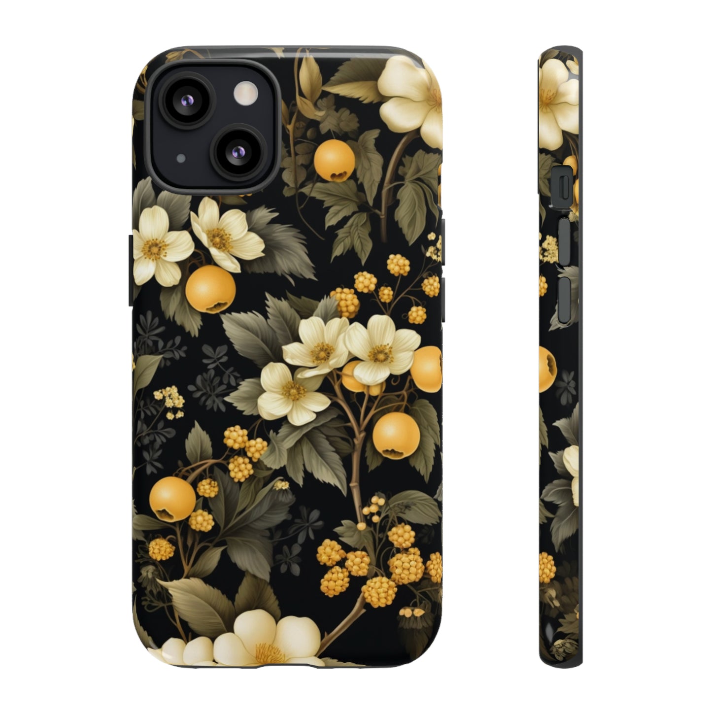 White Black and Yellow Floral phone case