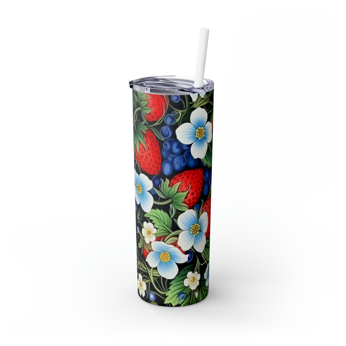 Strawberries and Bluberries Skinny Tumbler with Straw, 20oz