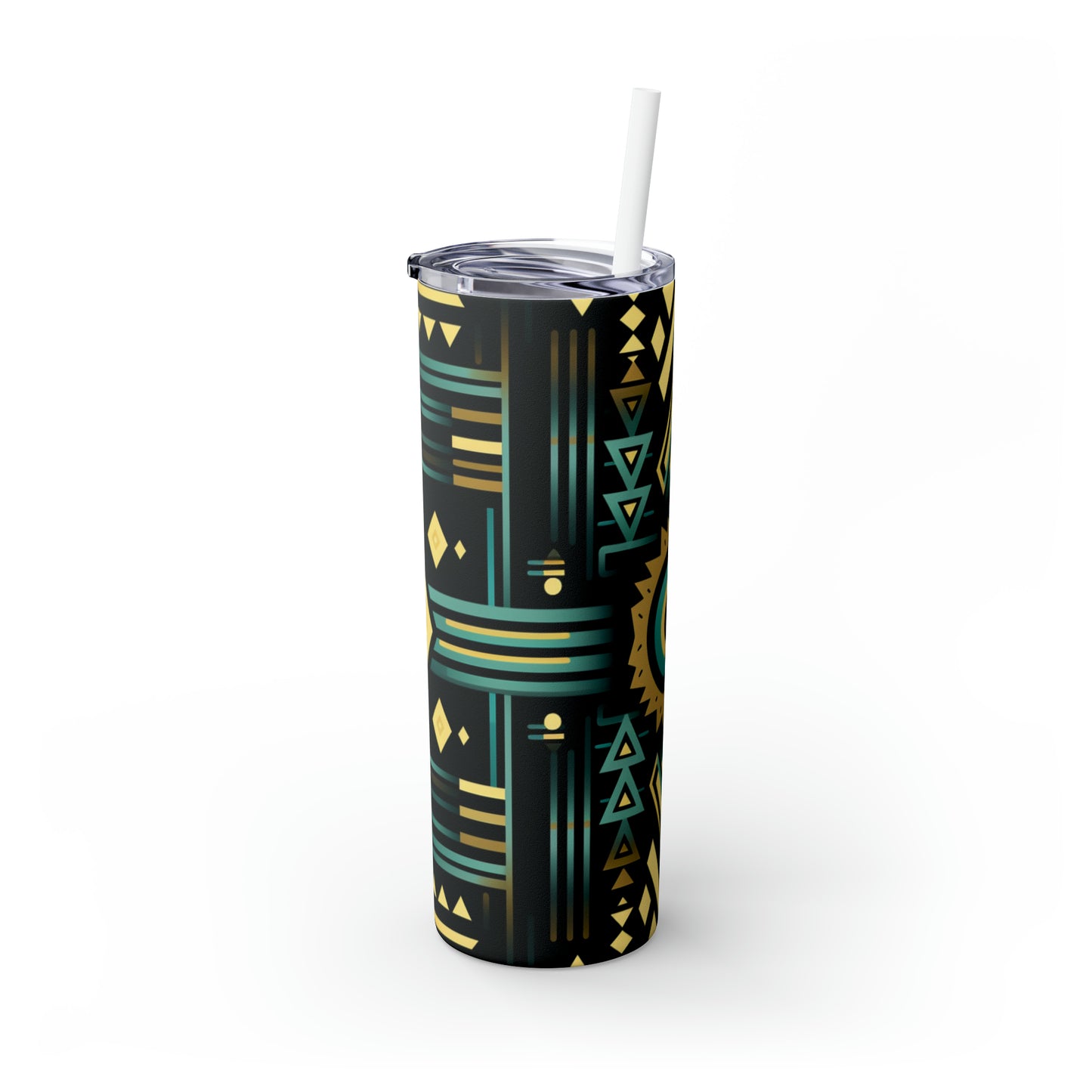 Black, Turquoise and Yellow Geometric Skinny Tumbler with Straw, 20oz