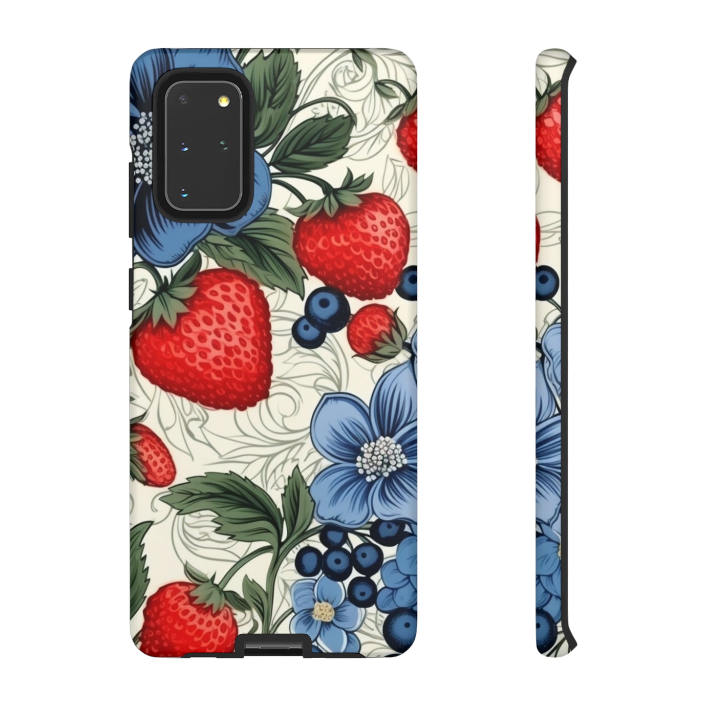 Strawberries and Blueberries on White phone case