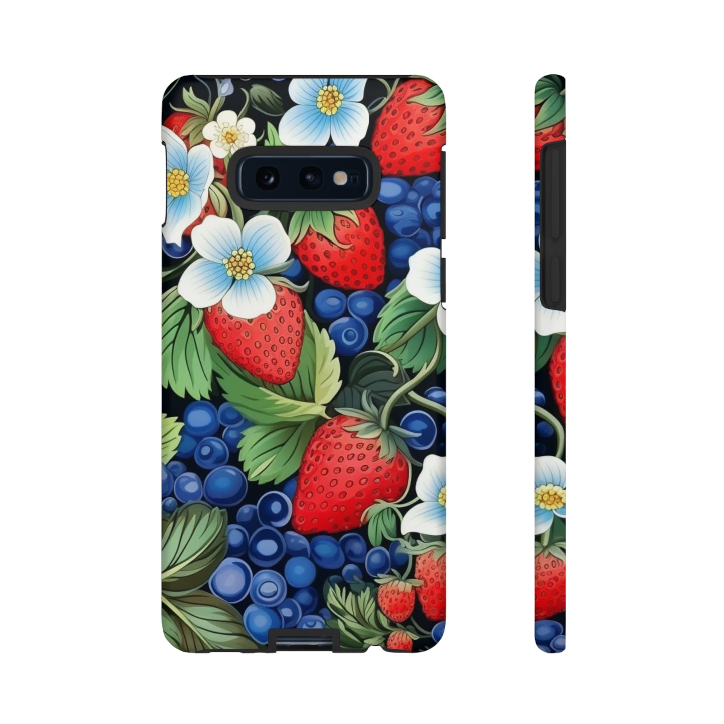 Strawberries and Blueberries on Black phone case