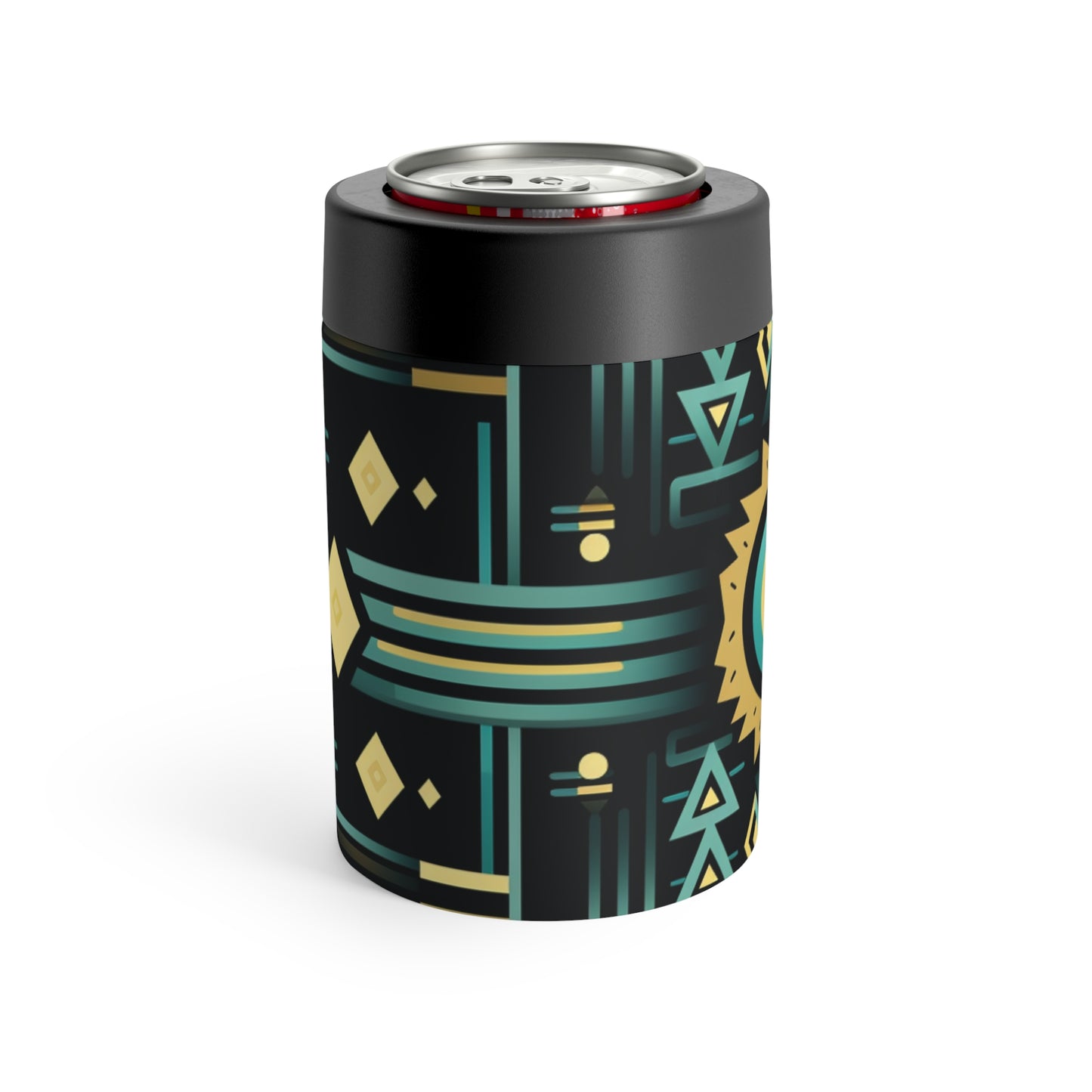 Black, Turquoise and Yellow Geometric Can Holder