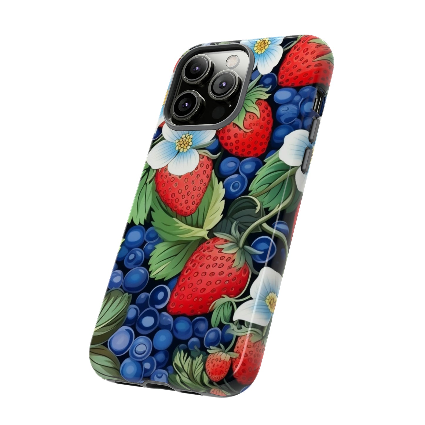 Strawberries and Blueberries on Black phone case