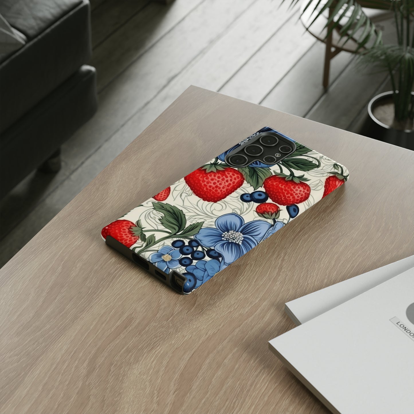 Strawberries and Blueberries on White phone case