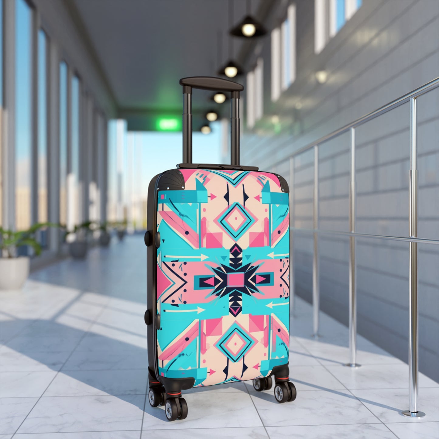 Pink and Turquoise Geometric Suitcase