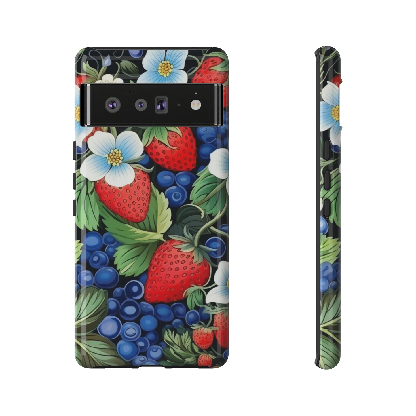 Strawberries and Blueberries on Black phone case