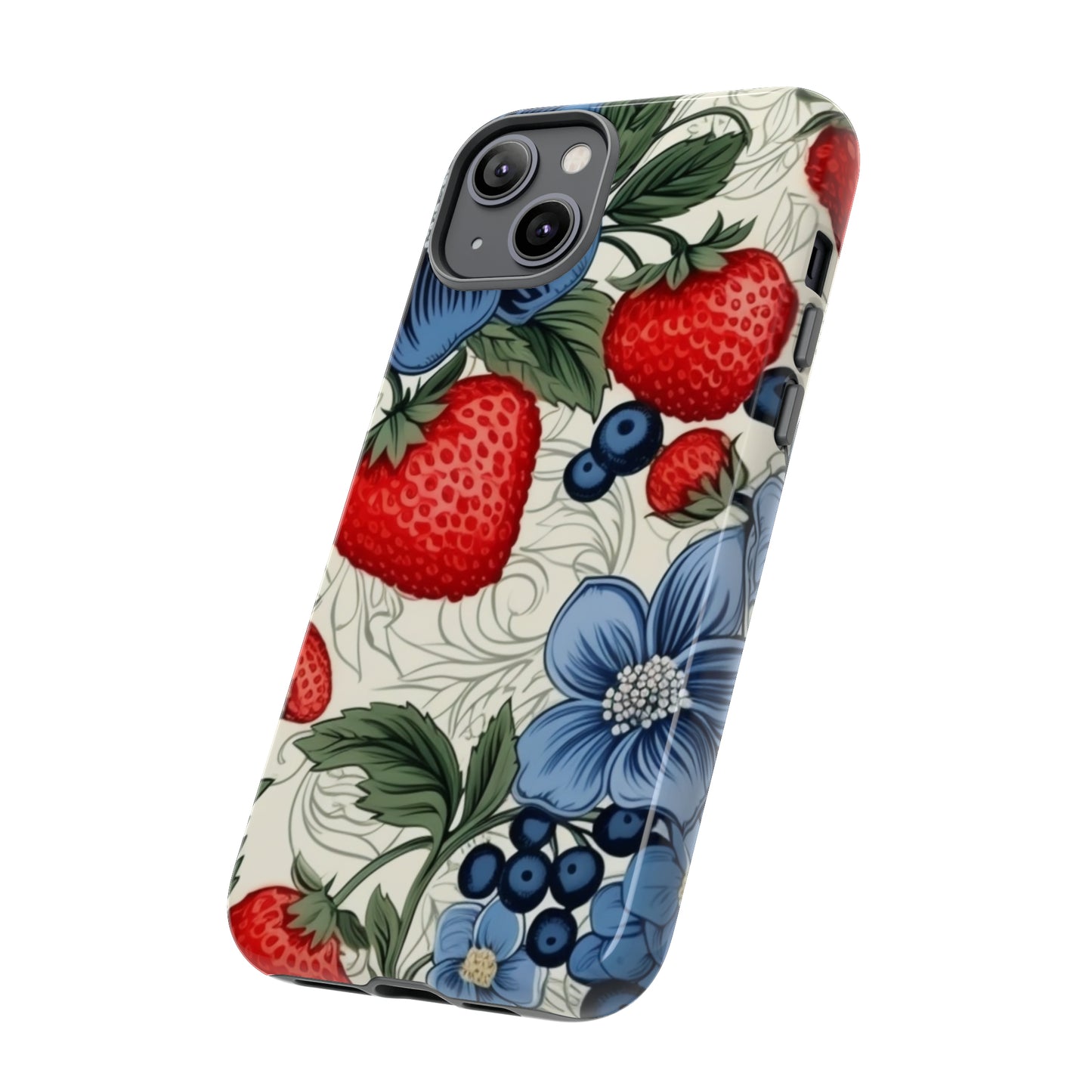 Strawberries and Blueberries on White phone case