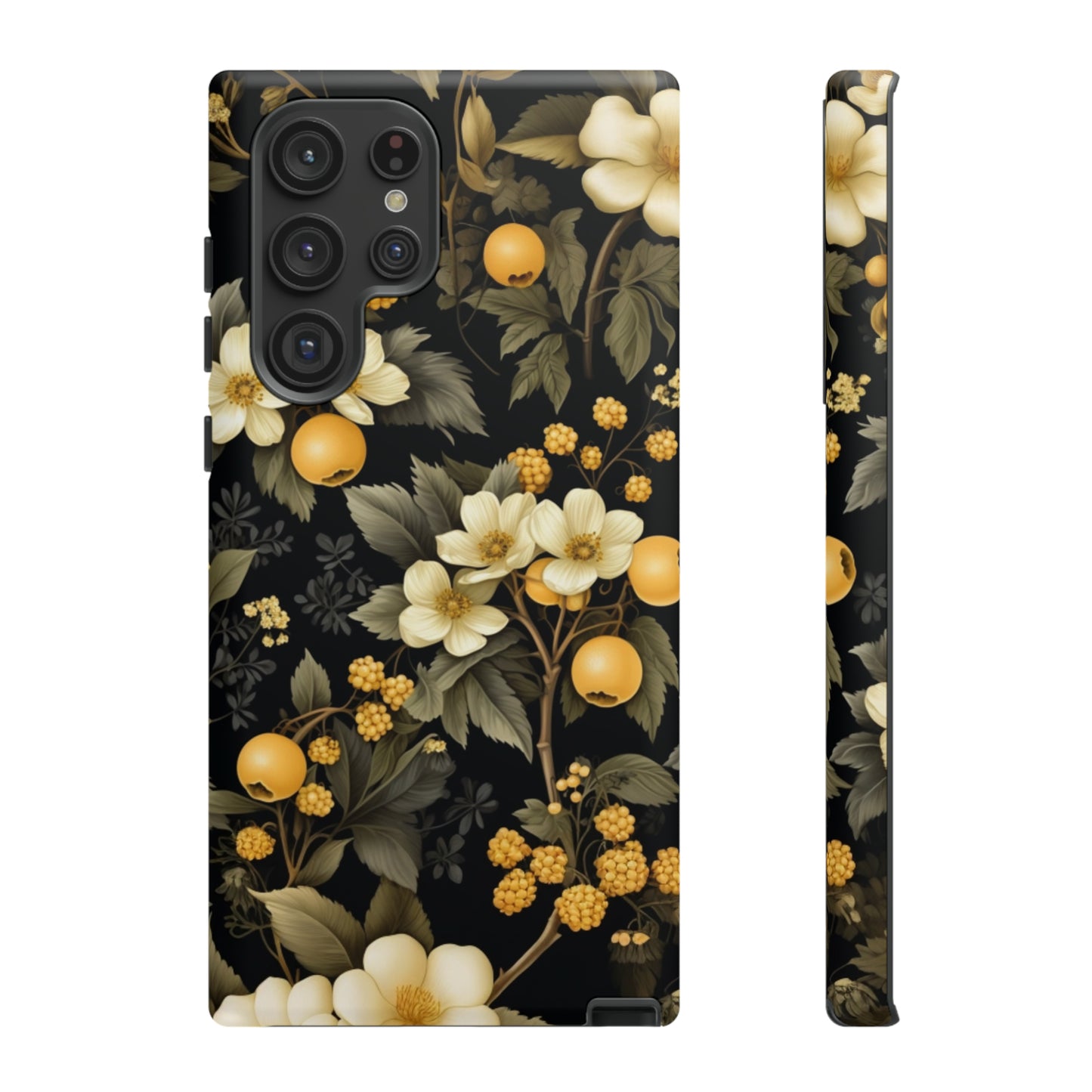 White Black and Yellow Floral phone case