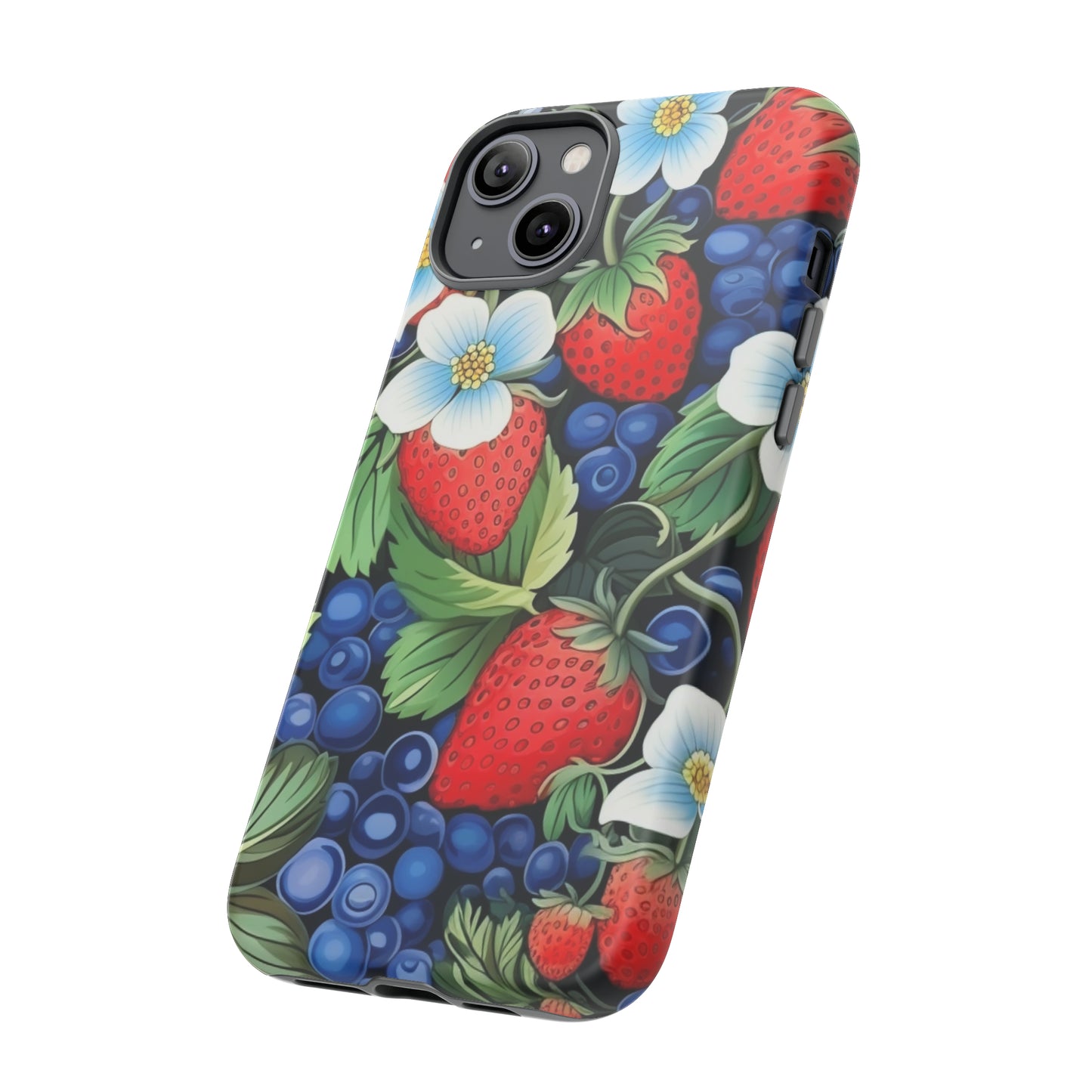 Strawberries and Blueberries on Black phone case