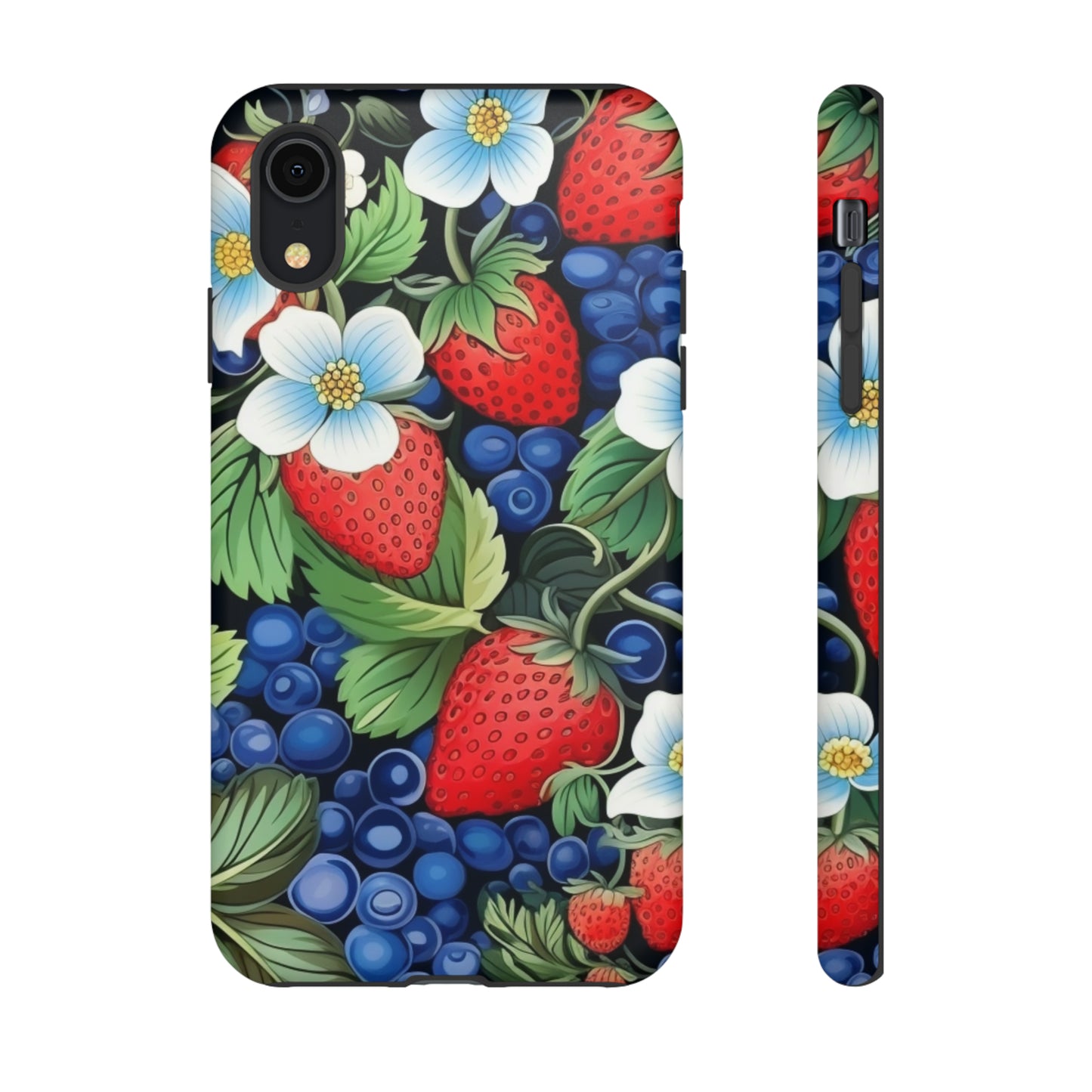 Strawberries and Blueberries on Black phone case